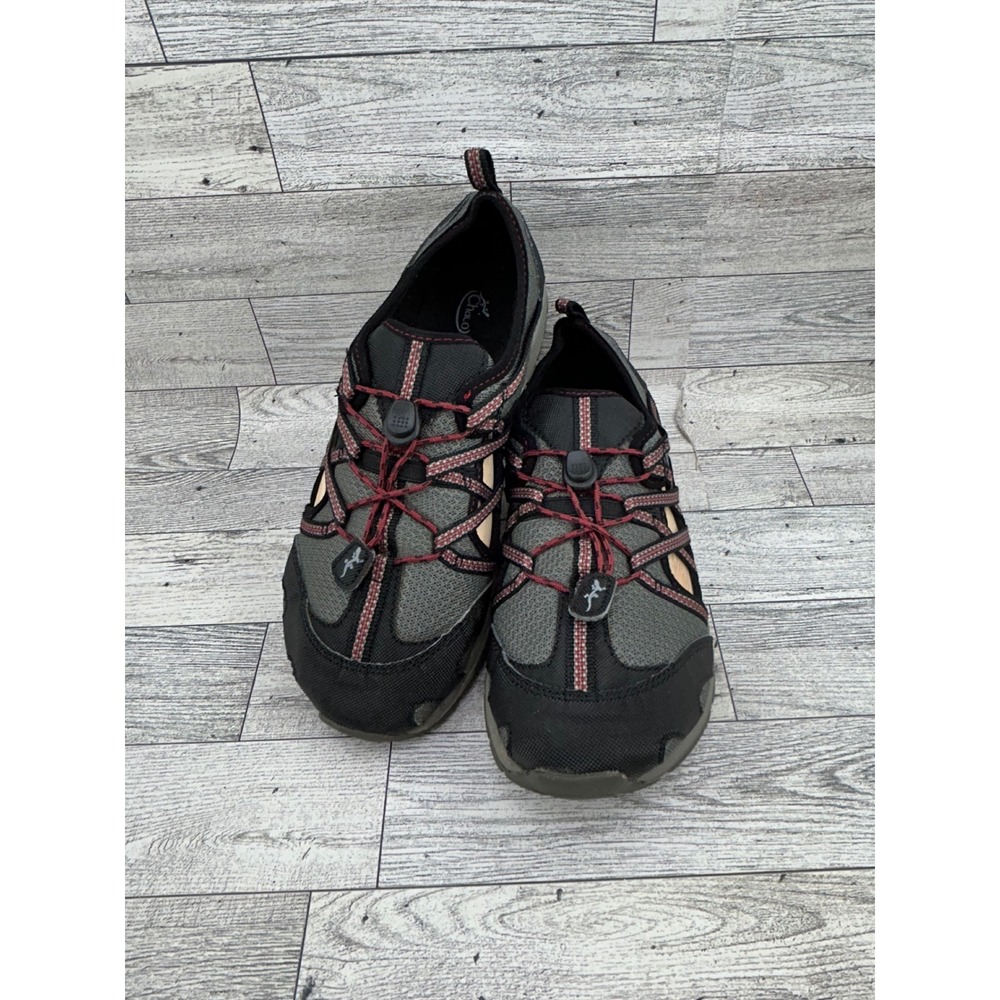 Chaco Kids Junior Outcross Water Shoes Black Grey Red Bungee Lacing Size 4 US